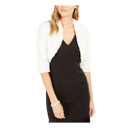 SIGNATURE BY ROBBIE BEE Womens Ivory Faux Fur Formal Jacket Petites PL