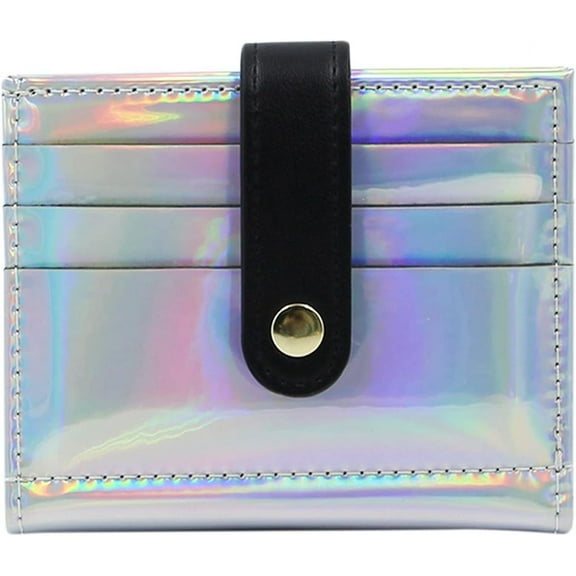 Women Shiny Wallet Holographic Bifold Leather Small Card Holder Coin Change Wallet Clutch Purse