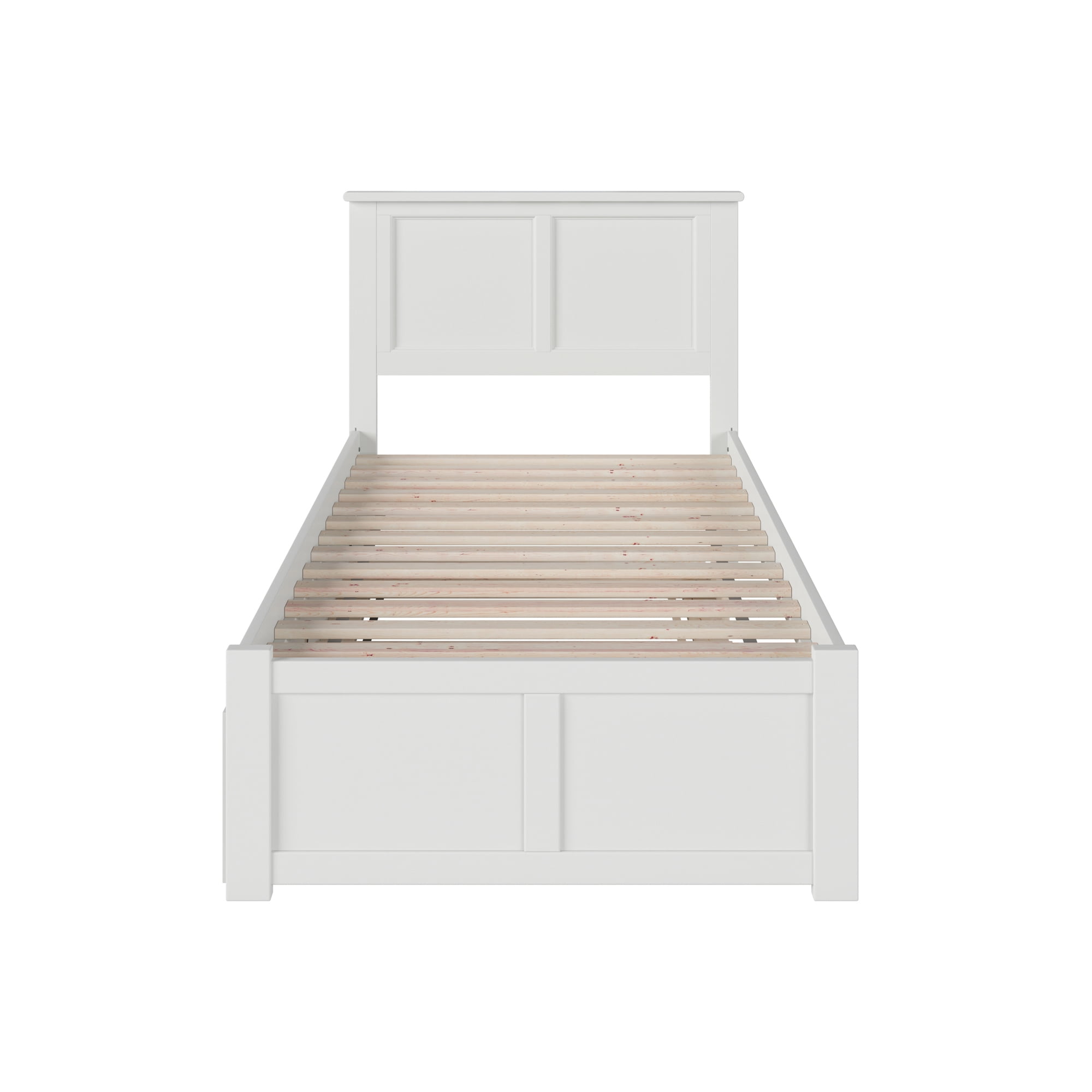 AFI Madison Twin Solid Wood Platform Bed with Footboard & Twin Trundle, White