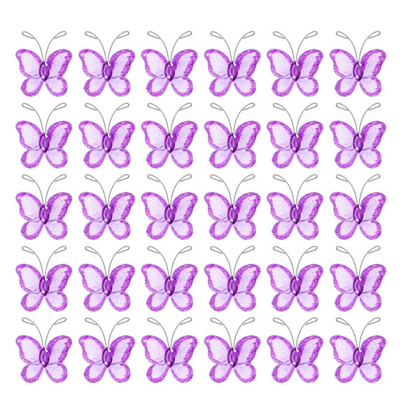 NUOLUX 50PCS Sheer Mesh Wire Glitter for Christmas Decoration DIY Wedding Favors (Purple)