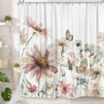 thumbnail image 4 of Farmhouse Boho Floral Shower Curtain, Bright Pink Sage Teal Cream Tan Grey White Rustic Flowers Butterfly Fabric Shower Curtain, Cute Aesthetic Botanical Decorative Shower Curtain with 12 Hooks 72×72, 4 of 4