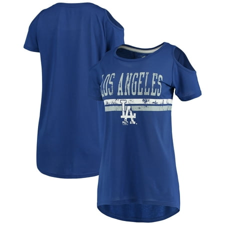 Los Angeles Dodgers G-III 4Her by Carl Banks Women's Clear The Base Cold Shoulder Scoopneck T-Shirt - Royal