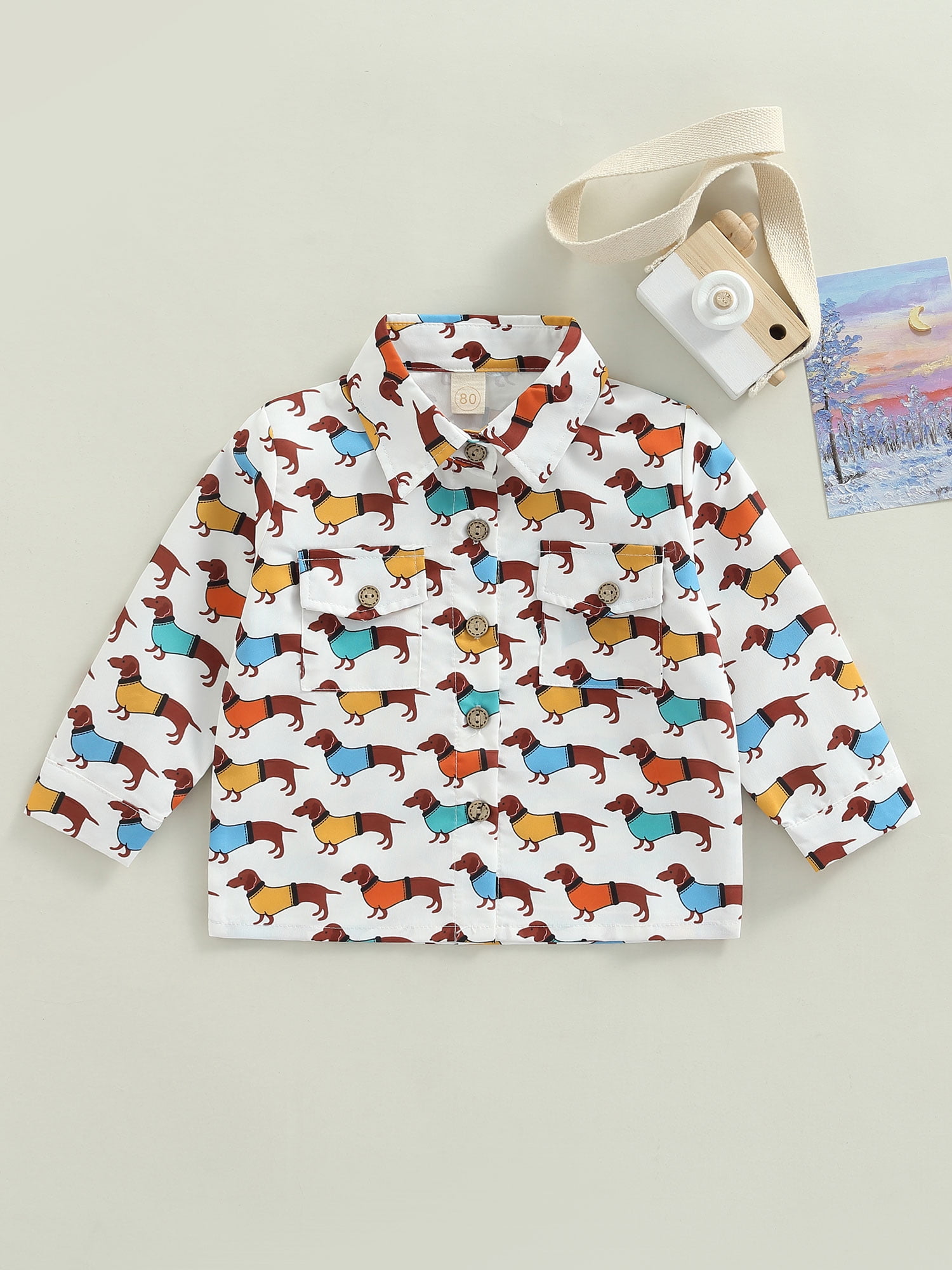 Toddler Boy Rainbow Sun Print Lapel Collar Button Design Long-sleeve Shirt