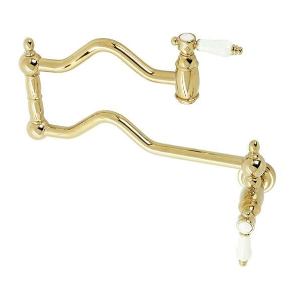Kingston Brass KS2102BPL Bel-Air Two-Handle 1-Hole Wall Mount Pot Filler Faucet in Polished Brass