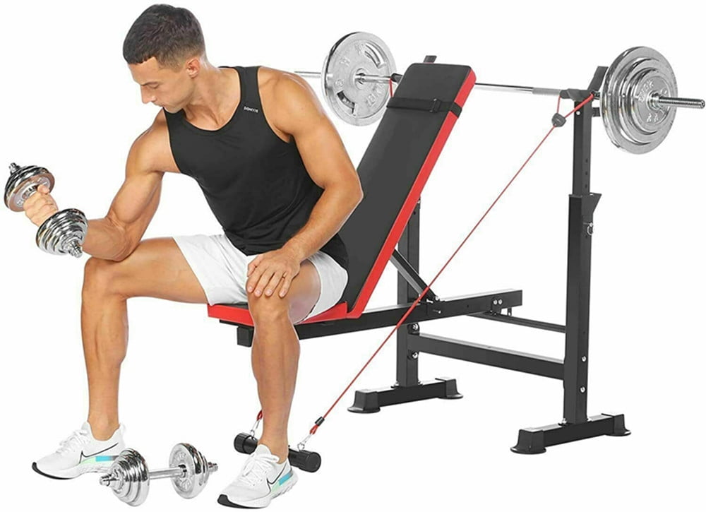 Folding Weight Bench with Barbell Rack Lifting Press Gym