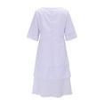 thumbnail image 5 of XVJRHAK Petite Maxi Dresses for Women Petite Length Women's Solid Round Neck Buttonless Cotton And Linen Irregular Flowing Hem Long Casual Dress Mid-Length(Purple,L), 5 of 8