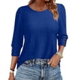 thumbnail image 2 of Vekome Womens Pullover Tops 3/4 Sleeve Plus Size Shirts Round Neck Casual Tee Shirts Smocking Button Solid Color Summer Clothes, 2 of 6