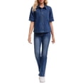 thumbnail image 2 of INSPIRE CHIC Women's Short Sleeve Denim Jacket Button Down Boxy Shirt Tops Casual Jean Jackets M Dark Blue, 2 of 5