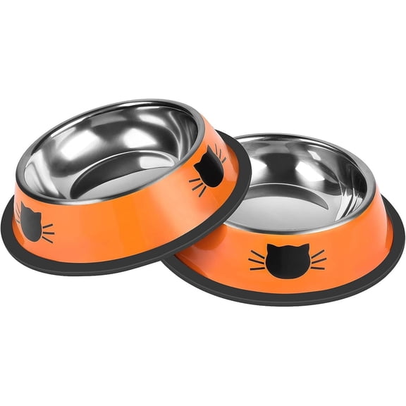 2Pcs Cat Bowls, Non-Slip Stainless Steel, 7 Oz/13Oz , Suitable for Indoor Pets, Removable Rubber Base, Lovely Color