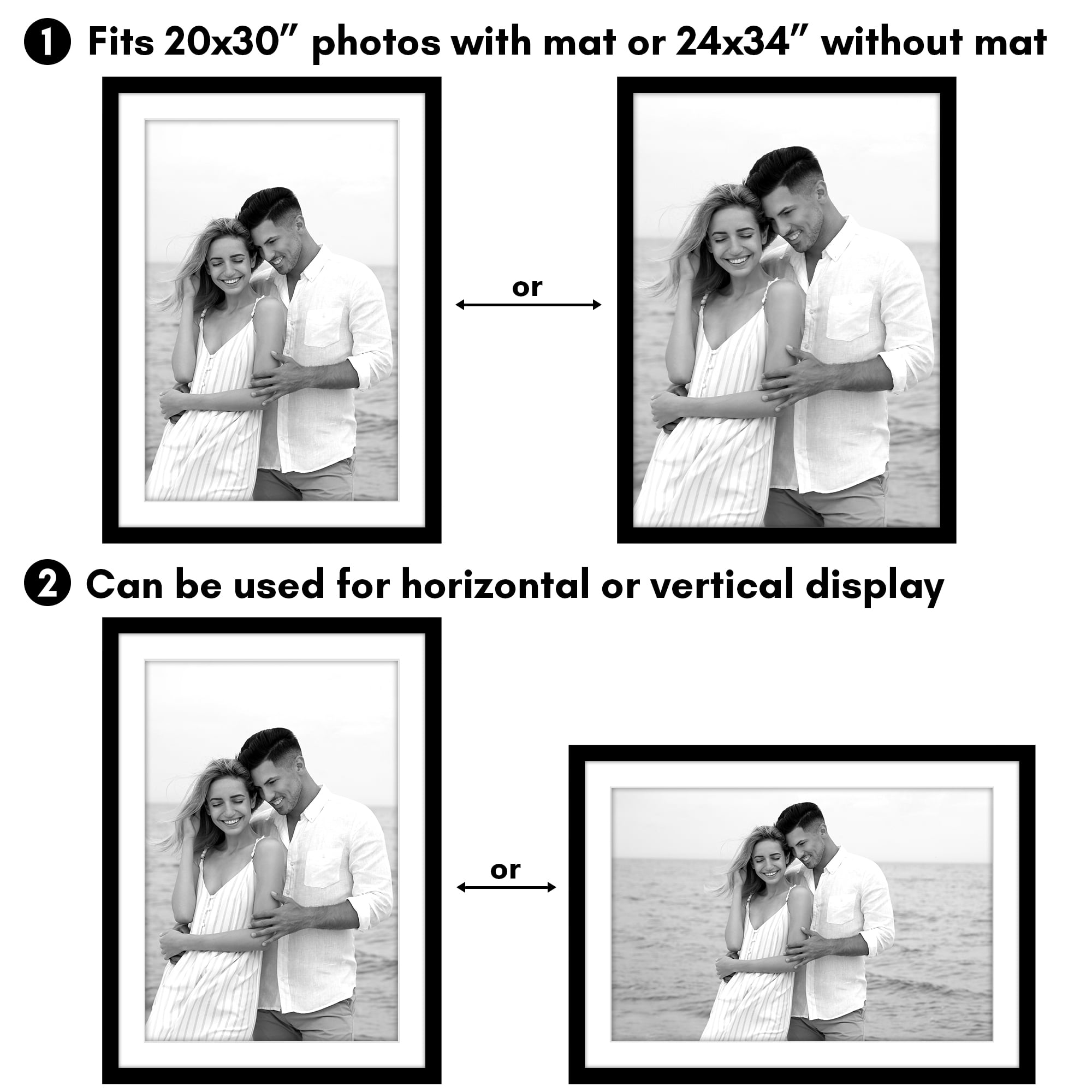 Americanflat 24x34 Poster Frame with Polished Plexiglass with 20x30 Mat Display Photo Epic Collection - Black