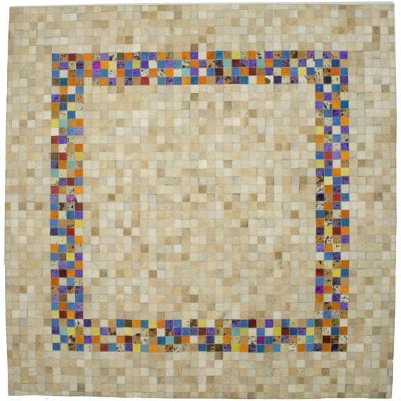 Multicolored Cowhide 6X6 Modern Leather Square Rug