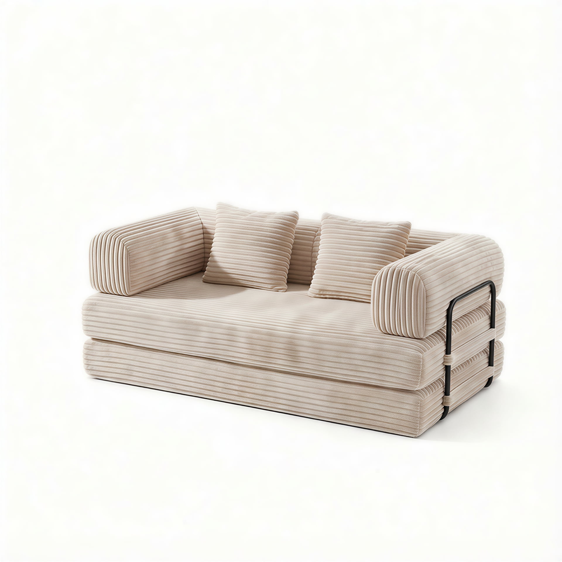 Convertible Sofa Bed, Floor Sofa with Pillow Back Support and Corduroy Fabric, Modular Sectional Design for Small Spaces, Beige
