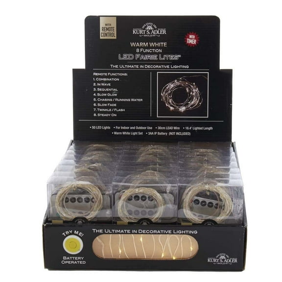 Kurt Adler 50-Light Silver String Battery-Operated Warm White LED Fairy Light Set