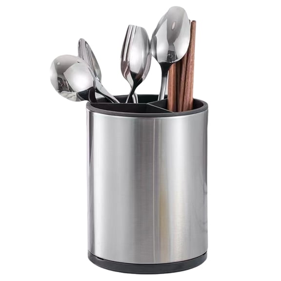 Stainless Steel Kitchen Utensil Holder – 3- or 4-Compartment Large Rotating Organizer for Countertop Spatulas & Spoons