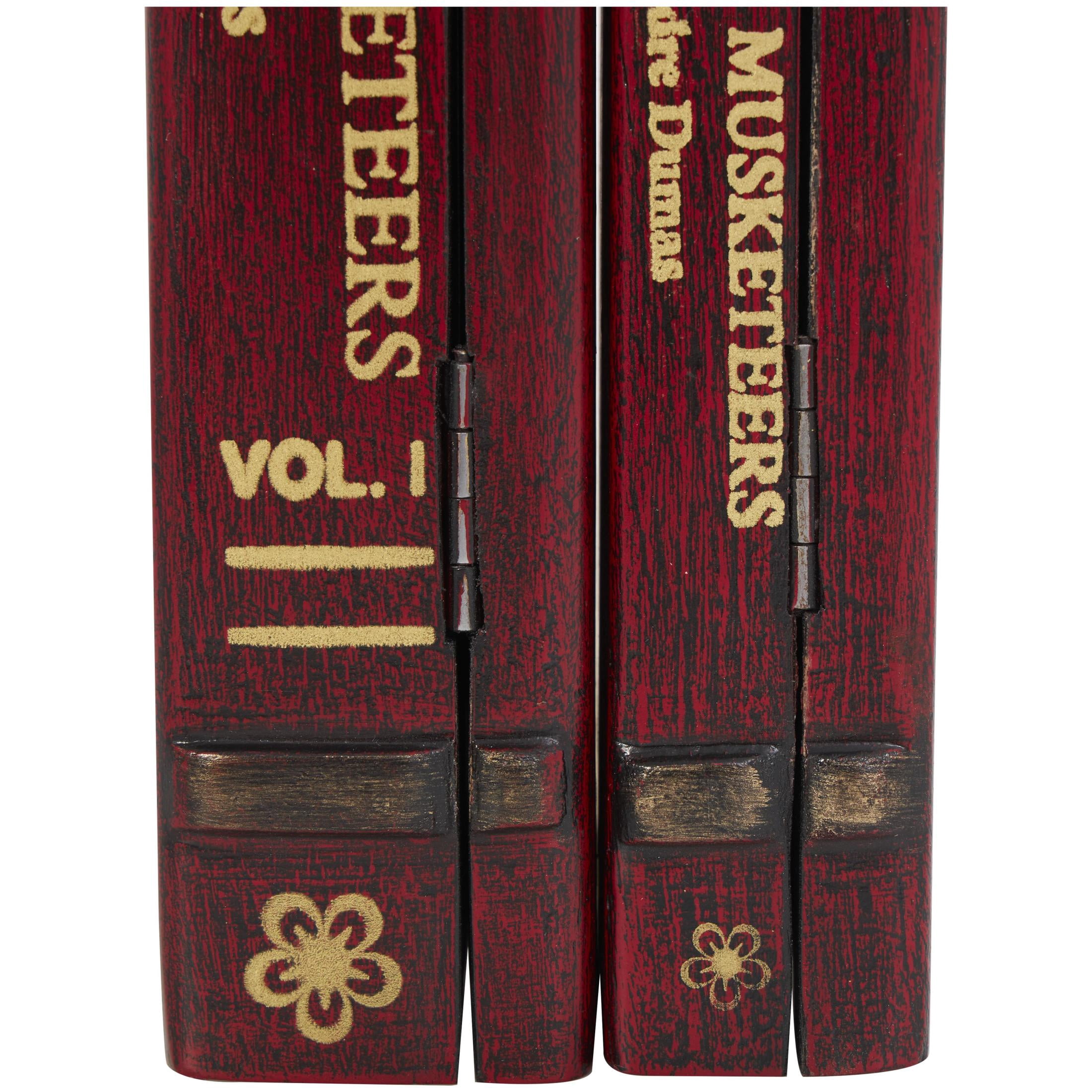 DecMode "The Three Musketeers" Faux Book Storage Red Mango Wood Decorative Box with Gold Accents, 2 Count