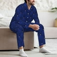 thumbnail image 7 of Yiaed Navy Blue Print Men’s Pajamas Set - Long Sleeve Button Down Sleep Shirt and Pajama Bottoms Sleepwear Set Mens Pjs Sets Men's Pajama Bottoms-Small, 7 of 7