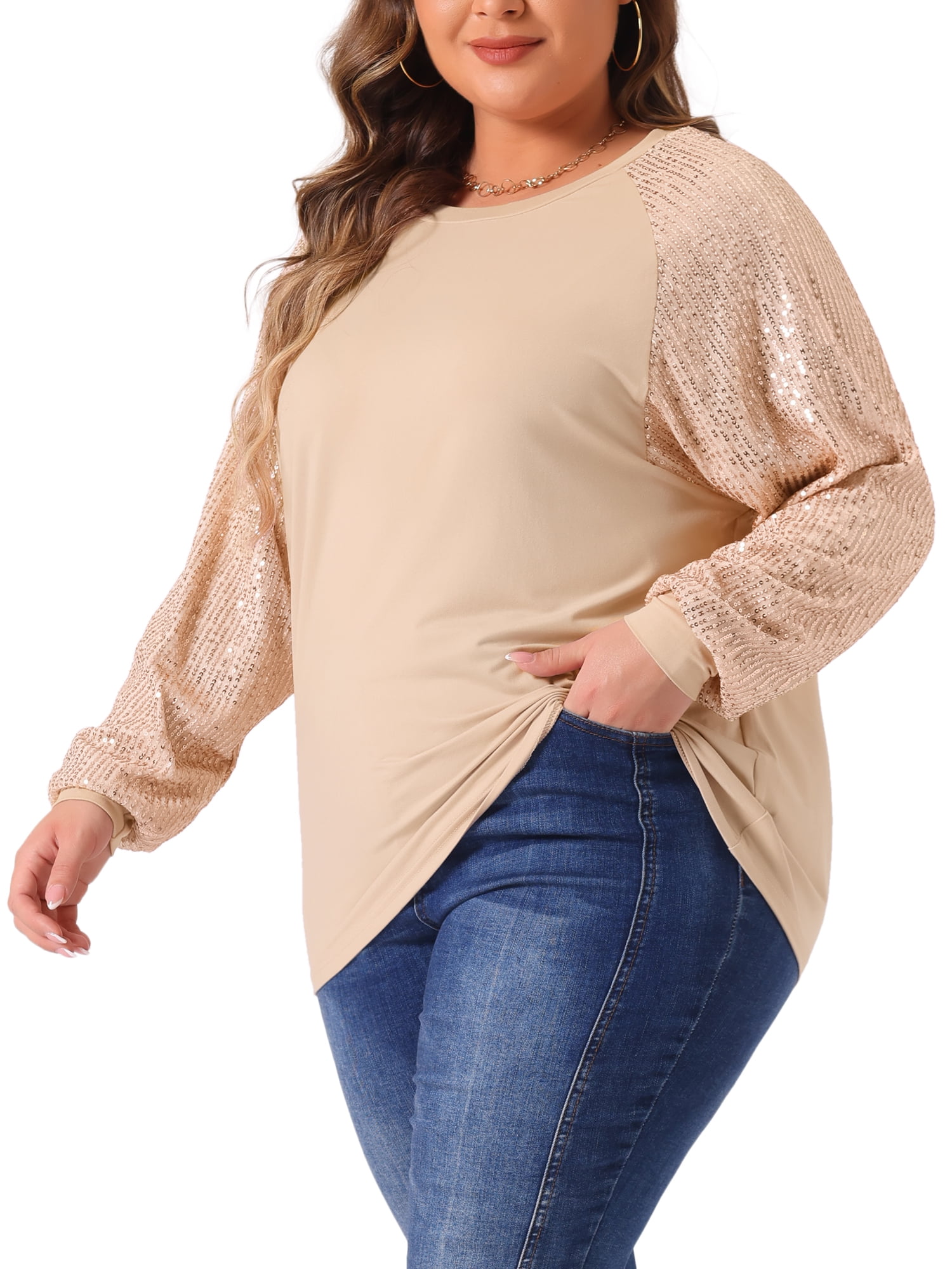 DARING DIVA Women's Plus Long Sleeve Shimmer Glitter Blouse 3X Pink
