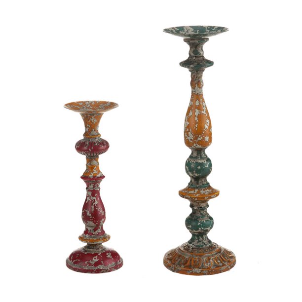 Pack of 2 Distressed Colorful Metal Decorative Pillar ...