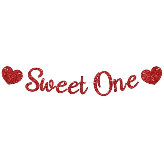 Sweet One Banner, Valentine's Day Themed First Birthday Sign for Boy Girl, Sweetheart Baby 1st Birthday Gender Reveal Party Decorations Supplies