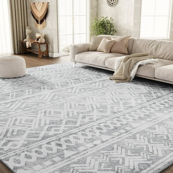 SIXHOME 8'x10' Area Rugs for Living Room Washable Rugs Boho Large Area Rug Modern Geometric Neutral Carpet and Area Rugs for Home Decor Foldable Non Slip Bedroom Rugs Grey