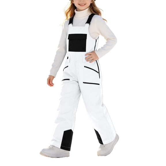 YgkuHd Kids Ski Bib Pants Waterproof Windproof Insulated One Piece Snowsuit Overalls with Adjustable Straps and Pockets for Boys Girls Snowboarding Winter Outdoor Play School Daily Wear 4-13 Years
