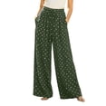 thumbnail image 2 of Women's Summer Wide Leg Pants Polka Dot Ribbed Drawstring High Waist Loose Relaxed Fit Green XXL, 2 of 6