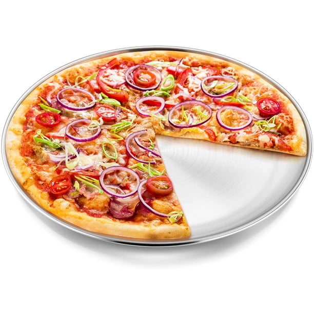 Sartén para Pizza de 10/12 pulgadas, bandeja para Pizza, plato redondo para Pizza de acero inoxidable para hornear, asar, no tóxico y saludable, resistente y duradero Adepaton WMXL-307-2