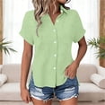 thumbnail image 2 of Rvasteizo Womens Tops Solid Short Sleeve Turn Down Collar Side Slit Pocket Button Front Light Breathable Summer Ladies Daily Casual Shirt, 2 of 5