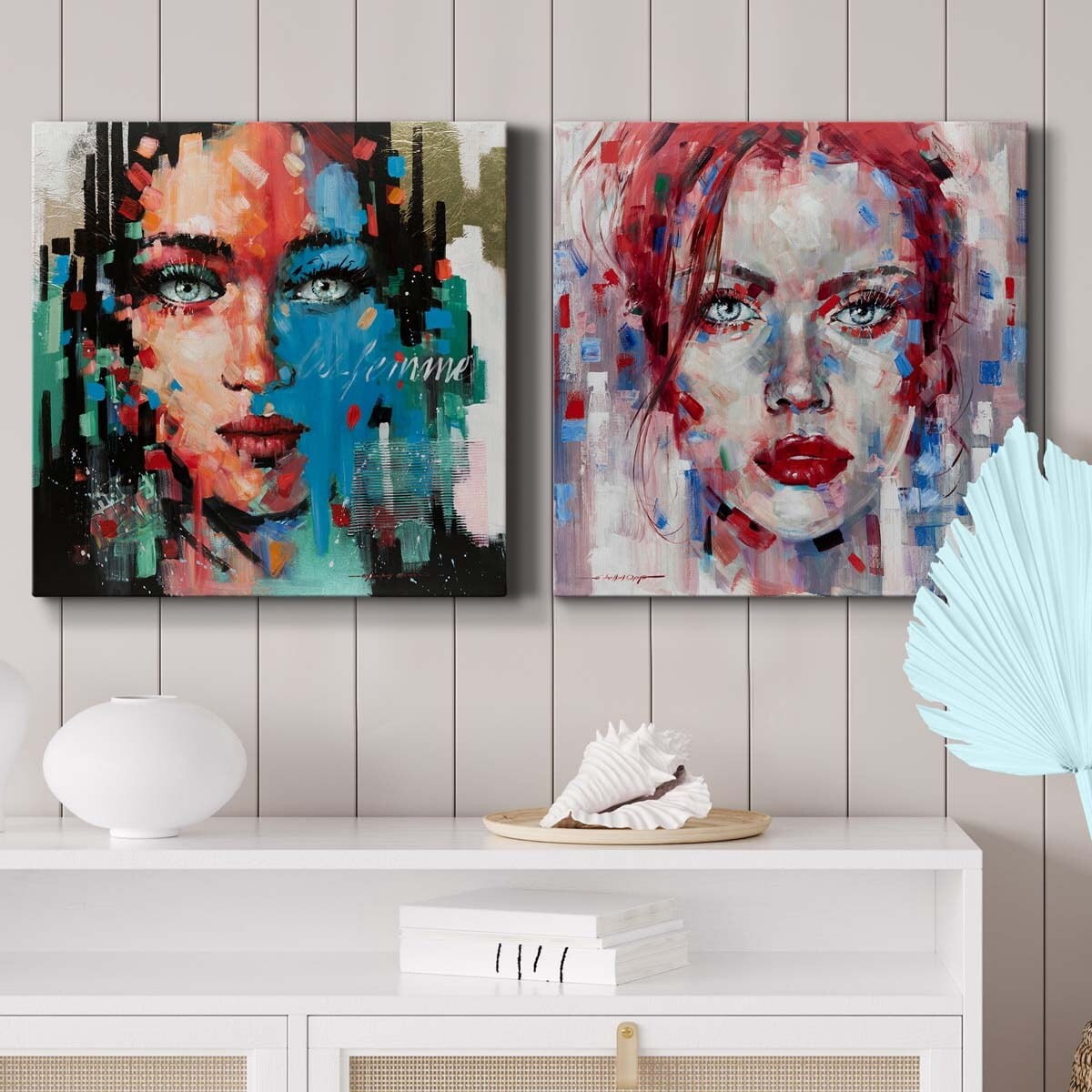 Boho Greenery I - Premium Gallery Wrapped Canvas - Ready to Hang Set of 2 - 40 x 40 Each