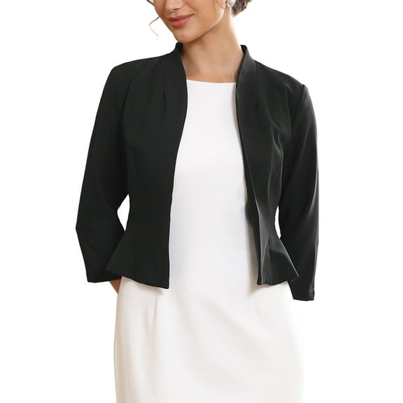 INSPIRE CHIC Women's Collarless Blazer Open Front Short Sleeve Evening Formal Cardigan Jacket S Black