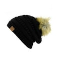 thumbnail image 3 of NYFASHION101 Exclusive Soft Stretch Cable Knit Faux Fur Pom Pom Beanie Hat - Black, 3 of 4