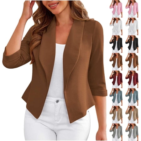 THDHVS Jackets for Women Womens Jacket Women s Solid Jackets Fall Winter Turn Down Collar Clothes Long Sleeve Open Front Cropped Coat Outwear Pink M