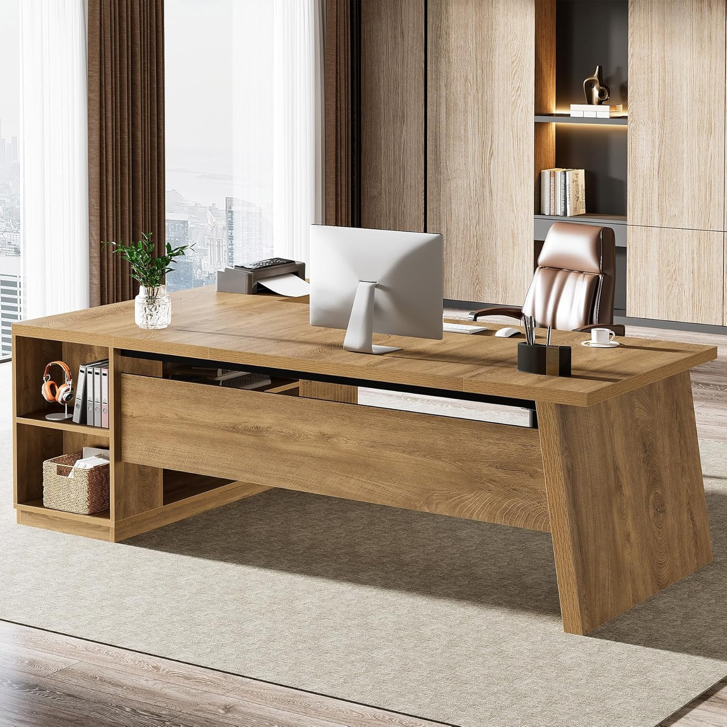 Tribesigns L Shaped Executive Desk with Storage, 78 Inch Large Computer Table, Corner Home Office Desk with Shelves