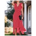 thumbnail image 5 of Womens Red Polka Dot V-Neck High-Low Maxi Dress, 5 of 5
