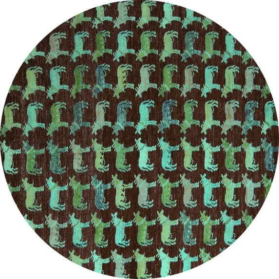Ahgly Company Indoor Round Abstract Turquoise Blue Modern Area Rugs, 4' Round