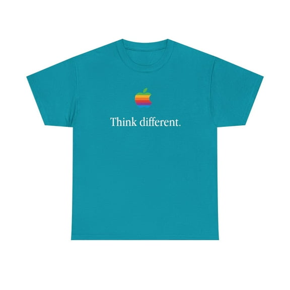 Vintage Think Different Apple Computer Mac Classic Tee T-Shirt Print - Tropical Blue / M
