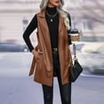 thumbnail image 4 of ATOYSOY Solid Color Coat Lapel Open Front Cardigan Fall Winter Sleeveless Vest Loose Dress Jackets for Women Casual Leather Outwear Trendy Brown XL, 4 of 6