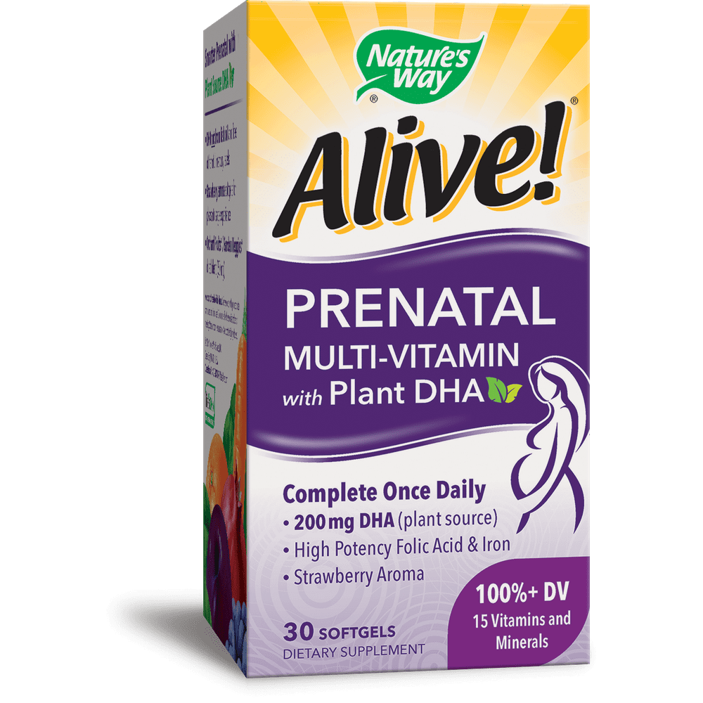 Alive! Prenatal Multivitamin with Plant DHA, Daily Dietary Supplement