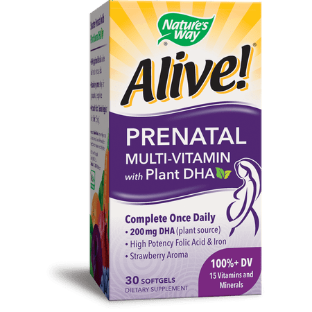 Alive! Prenatal Multivitamin with Plant DHA, Daily Dietary Supplement, 30