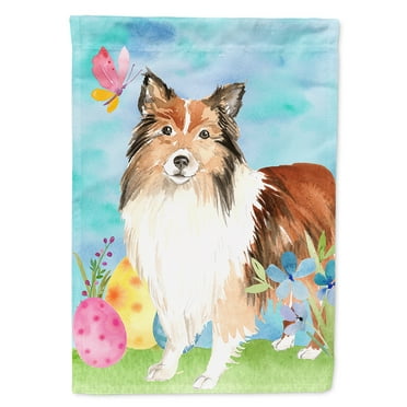 Carolines Treasures CK1901CHF Easter Eggs Sheltie Flag Canvas House Size  Large multicolor