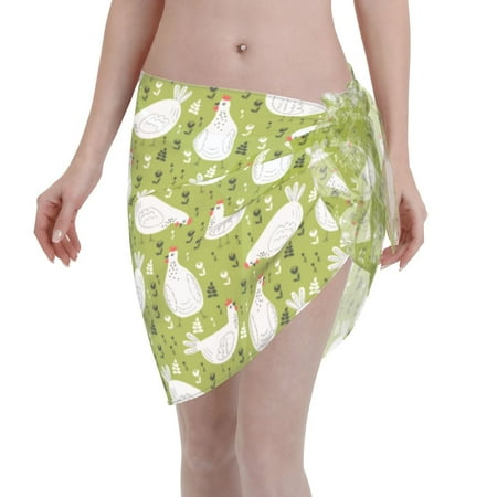 Adobk Women Beach Sarong Bathing Suit Lovely Chickens Print Wrap Skirt Sheer Bikini Swimsuit Cover Ups For Swimwear