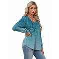 thumbnail image 4 of WIHOLL Womens Long Sleeve Shirts Pleated V Neck Curved Hem Fall Winter Tunic Tops Blouses Print, 4 of 8