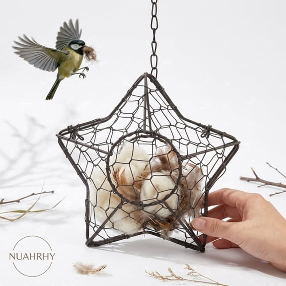 Bird Nesting Material Holder (Empty Frame), Star Shaped Metal Hummingbird Nest Dispenser for Wild Birds, Rust-Resistant Outdoor Garden Decor Gifts