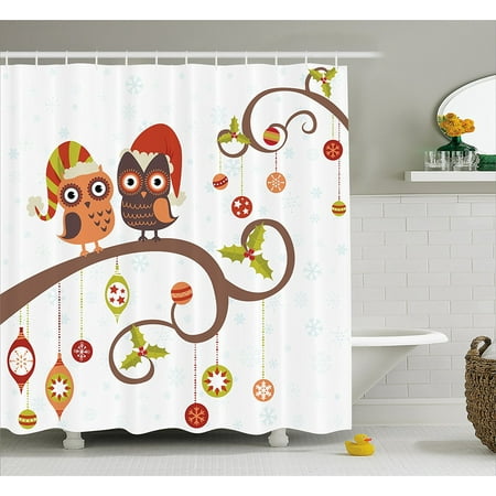Christmas Decorations Shower Curtain Set By Large Eyed Owls On