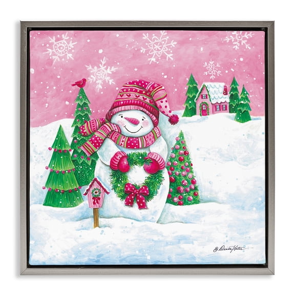 Stupell Industries Eclectic Scenic Winter Snowman Gray Floating Frame Canvas Art, 18 x 18, by Diane Kater
