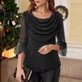 thumbnail image 2 of Vinsonshop Womens Sparkly Sequin Cowl Neck Top 3/4 Bell Sleeve Shiny Blouse Loose Fit Draped Pullover Casual Party Tunic Festive Holiday Evening Fall Winter Black L, 2 of 4