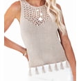 thumbnail image 2 of Womens Summer Knit Sweater Tank Tops Round Neck Crochet Hollow Out Sleeveless Casual Crop Shirt S, 2 of 10