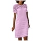 thumbnail image 1 of Vestido informal de encaje para mujer: cuello redondo, manga corta lisa, vestido de fiesta elástico y suave, 1 of 7