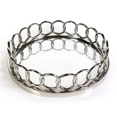 Zodax Round Chain Link Design Mirrored Serving Tray In Silver Zodax Round Chain Link Design Mirrored Serving Tray In Silver