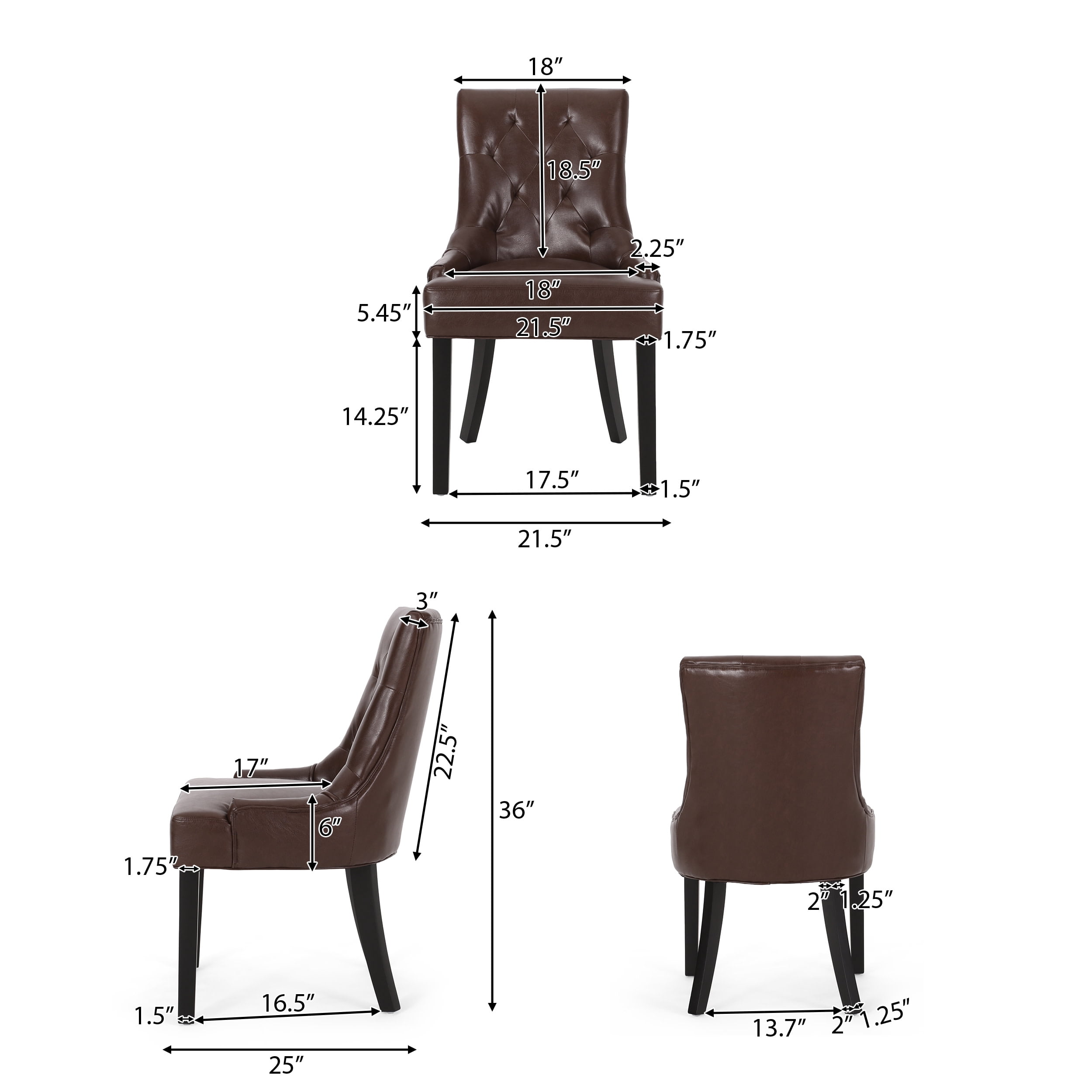 Noble House Will Contemporary Faux Leather Dining Chairs, Set of 6, Dark Brown